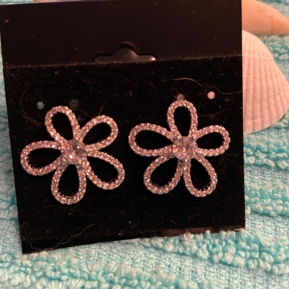 NWT sterling flower CZ earrings
